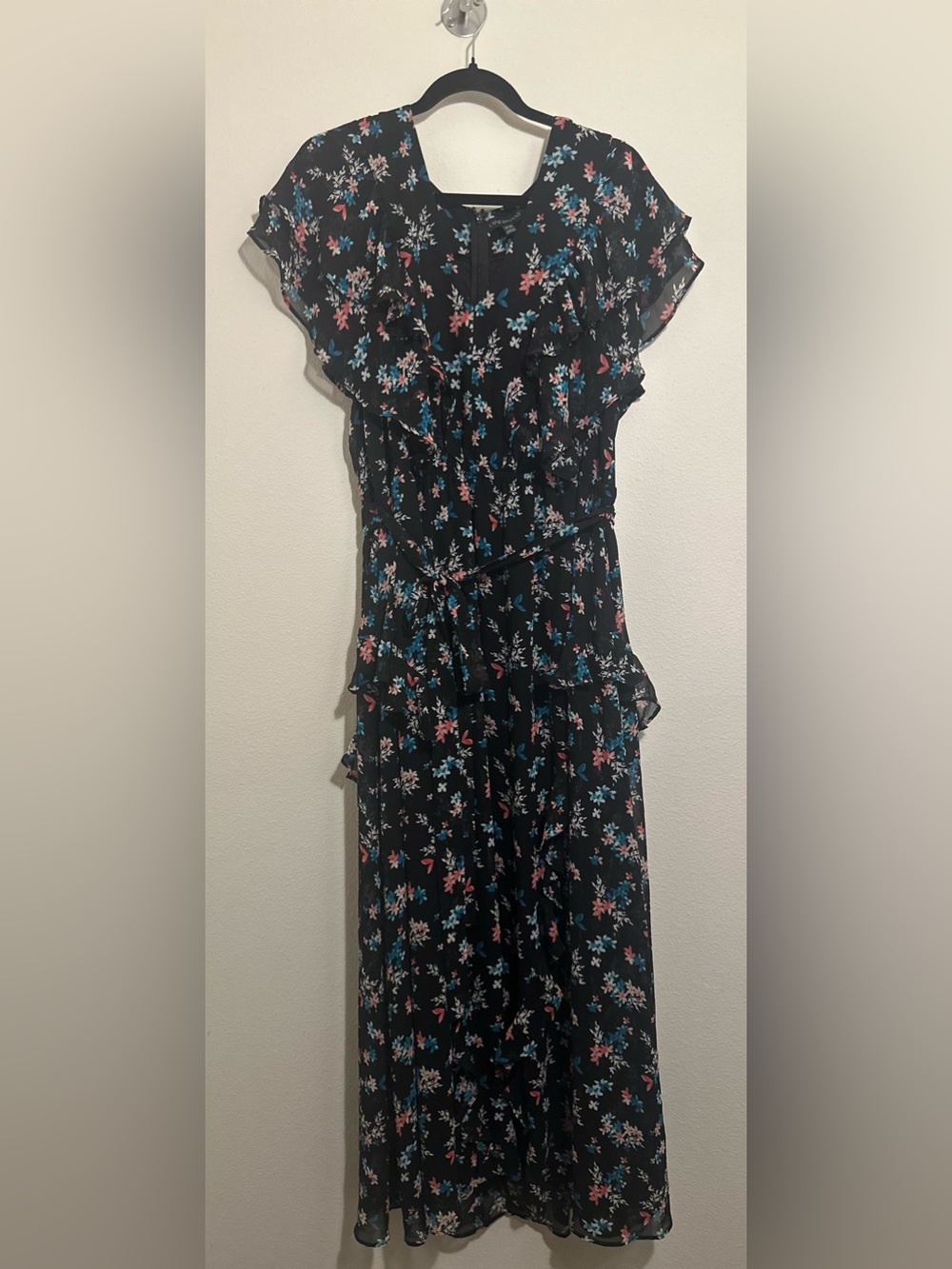 Lane Bryant Black Ditsy Floral Chiffon Maxi Dress